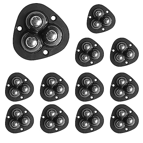 Kugelrollen Möbelrollen, 12 PCS Selbstklebende Kugelrollen, Möbelrollen klein, Kugelrollen, Flache 360 ° -Kugelrolle mit 3 Befestigungslöchern, für kleine Möbel-Mülleimer-Box-Diy-Projekte（Schwarz） von Qikuver