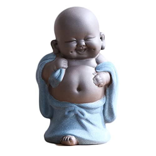 Qikuver Lachender Maitreya Buddha, Keramik-Buddha-Statue, Tee-Skulptur, Kleiner Mönch, Dekoration, Tee-Set für Zuhause, Büro, Auto, Geschenk, Kunsthandwerk und Kunst (Blau) von Qikuver