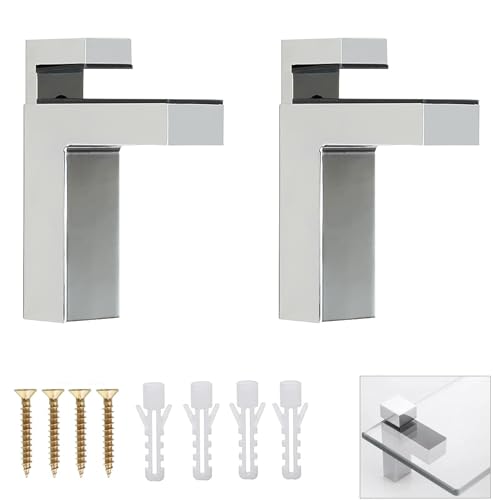 Verstellbare Glasregalhalterung, Qikuver 2 Pcs Glasregalhalterung, Verstellbare Regalhalterung, Wandhalterung für Glasregale, Glasklemme, für 5-30 mm Dicke Regale (Silber F) von Qikuver