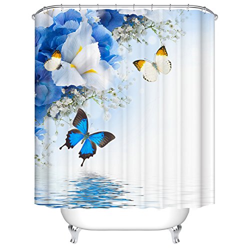 Qilerongrong Badezimmer Duschvorhang, Top Qualität Anti-Schimmel Duschvorhänge Digitaldruck inkl. 12 Duschvorhangringe, 180x200cm (Schmetterlinge und Iris Blumen) von Qilerongrong
