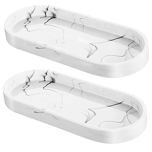 Qililandiy 2 Stück Harz Tablett Badezimmertablett Organizer Oval Harzschale Platte für Deko Gewebe Kerzen Seife Handtuch Weiß Marmor von Qililandiy
