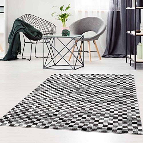 Teppich Flachflor Modern meliertes Muster im Karo-Look in Grau Wohnzimmer Größe 120/160 cm von Qilim