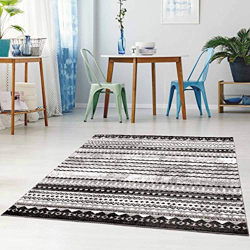 Teppich Flachflor Modern Muster Ethno-Look in Grau Wohnzimmer Schlafzimmer Größe 190/280 cm von Qilim