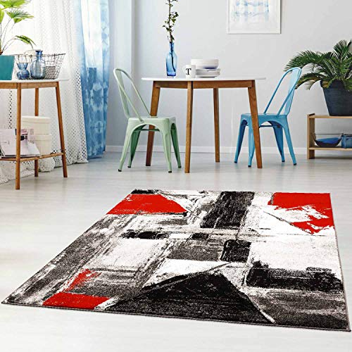 Teppich Flachflor Modern Muster Ethno-Look in Grau/Rot Wohnzimmer Schlafzimmer Größe 80/300 cm von Qilim