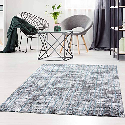 Teppich Flachflor Modern im Ethno-Look in Blau Wohnzimmer Größe 80/300 cm von Qilim