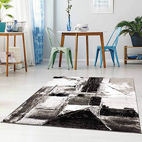 Teppich Flachflor Modern Meliert Ethno-Look in Grau/Weiß Wohnzimmer Schlafzimmer Größe 160/225 cm von Qilim