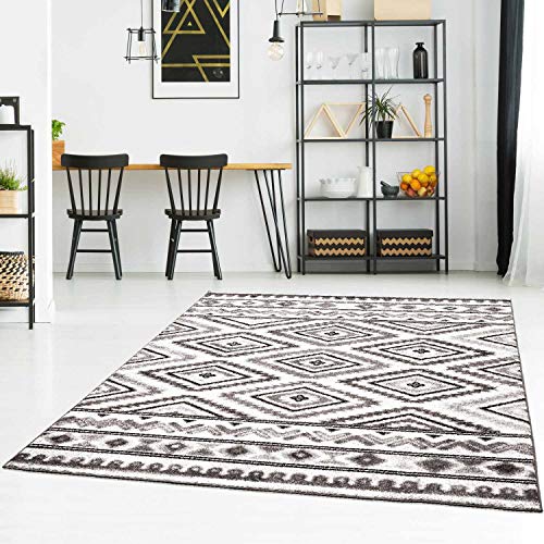 Teppich Flachflor Modern mit Ethno-Look in Grau Wohnzimmer Größe 80/150 cm von Qilim