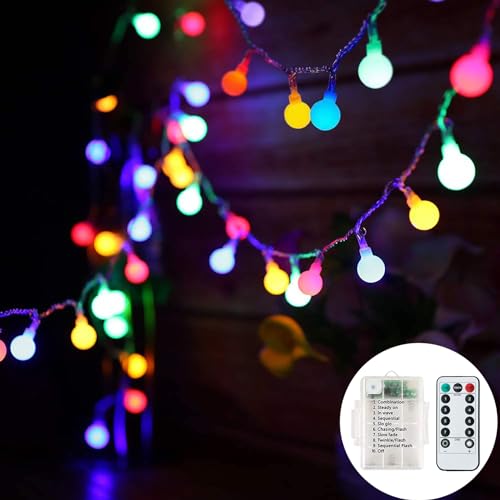 Qillnyy Lichterkette Batterie, 7M 60 LED Globe Lichterkette mit 8 einstellbar Beleuchtungsmodi, Lichterkette Batterie Wasserdicht für Indoor, Outdoor, Weihnachten (Mehrfarbig) von Qillnyy