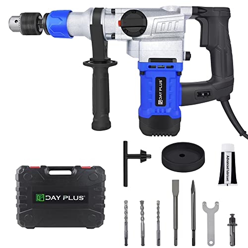 1500W Bohrhammer 6J SDS-Plus Elektrischer Stemmhammer Abbruchhammer Multifunktions Elektrohammer Hammer Bohrhämmer Bohrmaschine 0-800RPM Variable Geschwindigkeit Schlaghammer mit 360° Drehbarem Griff von Qimu