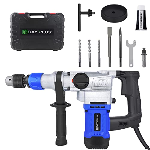 1500W Elektrischer Stemmhammer 6J SDS-Plus Bohrhammer Abbruchhammer Multifunktions Elektrohammer Hammer Bohrhämmer Bohrmaschine 0-800RPM Variable Geschwindigkeit Schlaghammer mit 360° Drehbarem Griff von Qimu