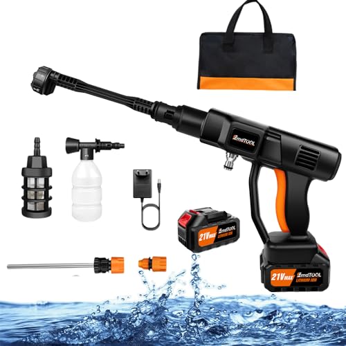 21V Akku Hochdruckreiniger Akku Hochdruckpistole 30Bar Mobiler Hochdruckreiniger mit 3,0Ah Akku, 6-in-1 Sprühdüse 5M Schlauch Tragbare Hochdruckreiniger für Autowäsche, Gartenschlauch, Bodenreinigung 21V Akku Hochdruckreiniger Akku Hochdruckpistole 30Bar Mobiler Hochdruckreiniger mit 3,0Ah Akku, 6-in-1 Sprühdüse 5M Schlauch Tragbare Hochdruckreiniger für Autowäsche, Gartenschlauch, Bodenreinigung von Qimu