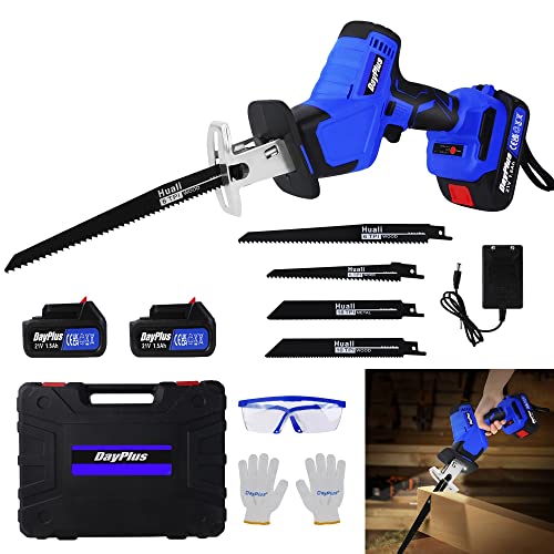 21V Qimu Akku Säbelsäge mit 4 Sägeblättern, Bürstenlose Reciprosäge mit 2 x 1,5Ah Batterien, 0-3500SPM, Professionell für Metall, Holz, PVC-Rohr, Baumschnitt von Qimu