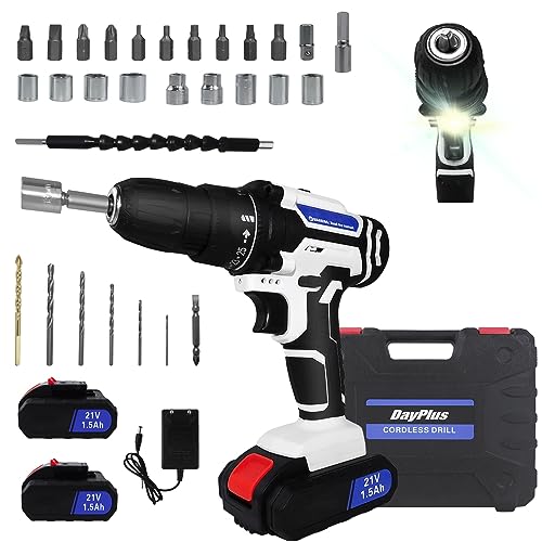21V Akkuschrauber Set Akku-Bohrschrauber Akkubohrer mit 1,5Ah Akku, LED Licht, 2 Geschwindigkeitsstufen, 25+1 Drehmomentstufen, 45Nm Akku Bohrmaschine Schrauber mit 26tlg Zubehör,Kit-Kasten von Qimu