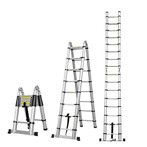 5m(2.5+2.5M) Aluminum Mehrzweckleiter Klappbar Leiter Teleskopleiter,für Wohnmobil/Dachboden/Büro/Warenhaus Mehrzweckleiter,leicht zu tragen,150 Kg Belastbar von Qimu
