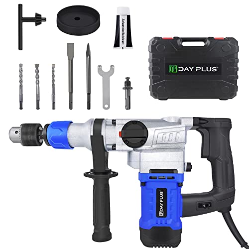 Qimu Elektrischer 1500W Bohrhammer 6J SDS-Plus Abbruchhammer Multifunktions Elektrohammer Hammer Bohrmaschine 0-800RPM Variable Geschwindigkeit Schlaghammer mit 360° Drehbarem Griff von Qimu