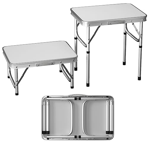 Klappbarer Campingtisch mit 2 verstellbaren Höhen, leichter Aluminium-Picknicktisch, tragbarer, faltbarer Picknicktisch für Picknick/Camping (weiß, 60 cm-2 verstellbare Höhen) von Qimu