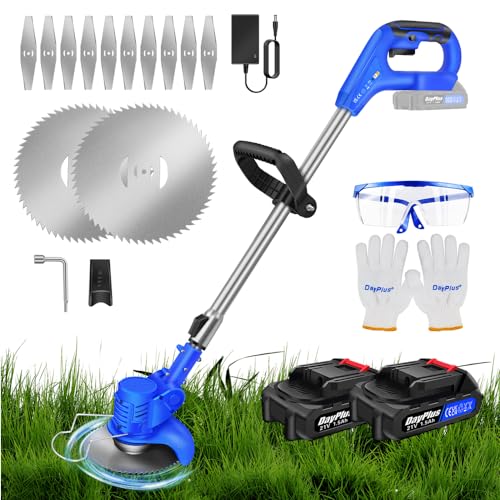 Qimu Akku-Rasentrimmer 21V Freischneider Elektrischer Rasentrimmer Elektro-Trimmer, Rasentrimmer Mit 2 Akkus 1500 mAh Garten Rasen Unkraut Trimmer Elektro Trimmer Gartenkantenfräser für Garten, Hof von Qimu