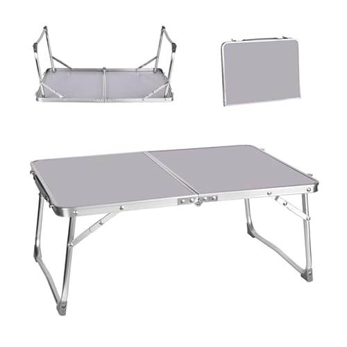 Qimu Niedriger faltbarer Campingtisch, leichter Aluminium-Picknicktisch, Laptop-Betttisch, tragbarer Schoß-Schreibtisch, für Picknick/Camping oder Frühstück, Lesen, Filme auf Bett/Couch (Weiß, 60 cm) von Qimu