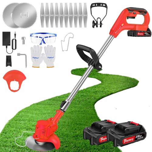 Rasentrimmer Mit Akku Leichter Freischneider Akku Rasentrimmer mit 2 Batterien Elektrischer Rasentrimmer Teleskop-stiel Elektro Trimmer Gartenkantenfräser Metall Schneidklingen für Garten Motorsense von Qimu