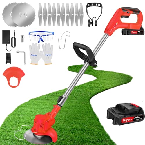 Rasentrimmer Mit Akku Leichter Freischneider Akku Rasentrimmer mit 21V Batterie Elektrischer Rasentrimmer Teleskop-stiel Elektro Trimmer Gartenkantenfräser Metall Schneidklingen für Garten Motorsense von Qimu