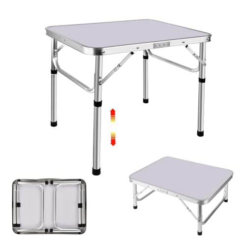 Tragbarer Klapptisch 70 cm klappbarer Campingtisch aus Aluminium, leicht, verstellbar, 2 verstellbare Höhe: 26/56 cm von Qimu