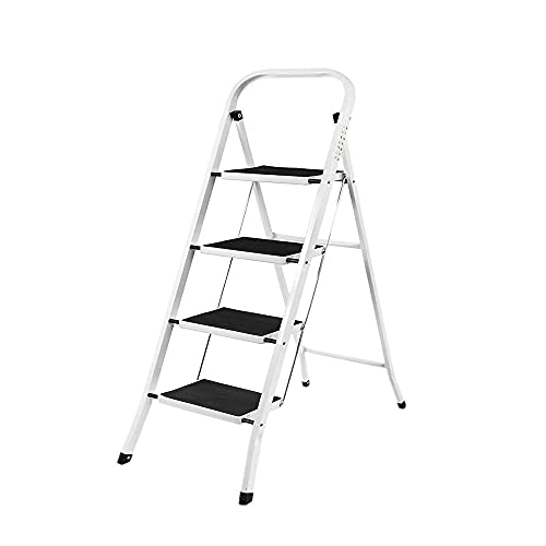 Trittleiter 4 Stufen Klappbar,Haushaltsleiter Stufenleiter Leichte Klapptrittleiter, Belastbar bis 150 kg von Qimu