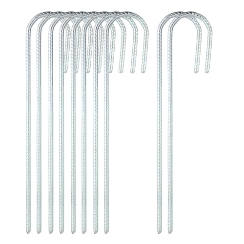 Bodenanker, 30 cm J-förmiger Bodenpfähle, Verzinkter Stahl Bodenanker Trampolin, verzinkte Erdanker für Zelt, Pavillon, Hüpfburg, rostfrei (Silber, 10 Stück) von QinOustore