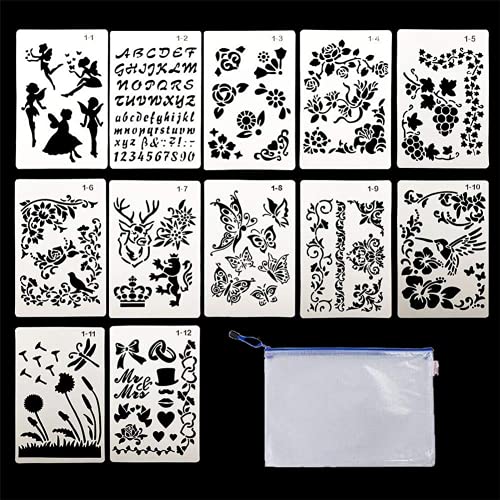 12 Stücke Bullet Schablonen Set, Kunststoff Schablonen Planer Zeichnung Schablone Template Malerei Vorlagen Bullet Journal Zubehör für Notebook Tagebuch Sammelalbum Graffiti Bastelprojekte DIY von QincLing