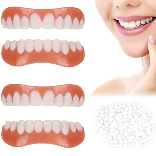 QincLing 2 Paar Falsche Zähne Veneers, Temporäre Zähne Künstliche Zähne Gebiss Gefälschte Zähne Zahnersatz Weiß Provisorische Zahnprothese Mit Zahnreparaturperlen Zähne Kosmetische Zahnabdeckung von QincLing