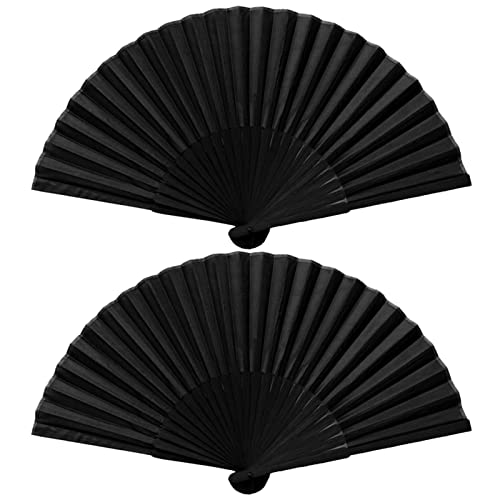 2Stück Silk Handfächer Hochzeitsfächer Dekoration Faltfächer Folding Fans Hand Klappfächer Vintage Handheld Faltventilator Chinesischer Fächer schwarz für Männer Damen Hochzeit Party Geschenke von QincLing