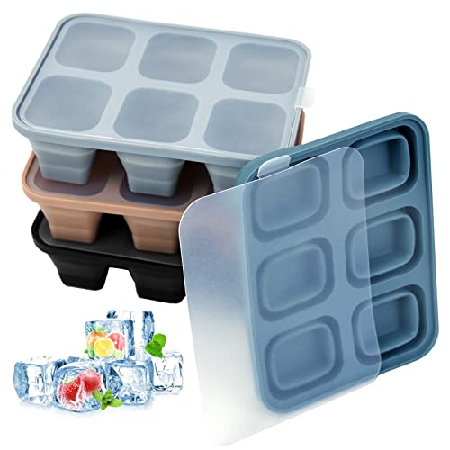 4 Set 6 Fach Eiswürfelform Silikon Mit Deckel Eiswürfelbereiter Quadratische Eiswürfelschalen BPA Frei Eiswürfelbehälter Eiswürfel Maker Stapelbar ice tray cube 3 cm für Bier Cocktails Whisky von QincLing