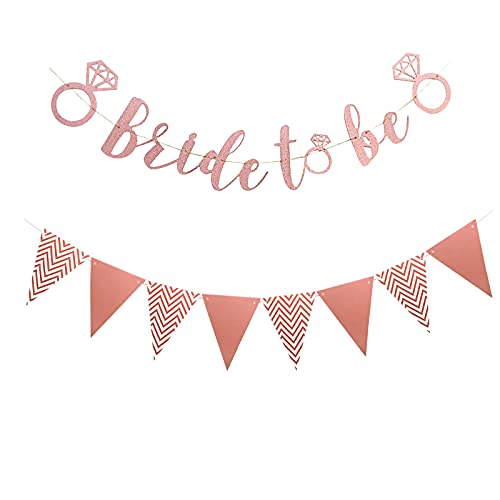 JGA Deko Accessoires Bride to be Banner Rosegold, Braut to be Deko Girlande Banner Doppelseitige Partydeco Banner Bride Hochzeitsbanner Draußen JGA Deko Frauen Junggesellinnenabschied für Party Braut von QincLing