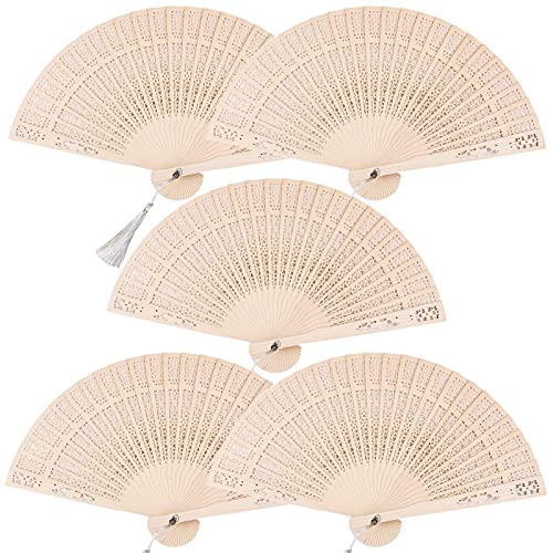 5 Stück Bambus Handfächer, Chinesische Handfächer Faltventilator Deko Fächer Holz Handheld Folding Fans Kleine Holzfächer Natur Faltfächer Mit Quasten Klappfächer Braut Fächer Für Hochzeitsgäste von QincLing