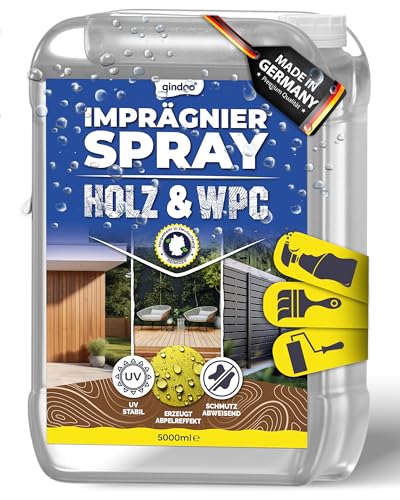 Holz Imprägniermittel 5L – Sprühen Streichen oder Rollen auch für Rattan & WPC, Qindoo Langzeit-Wetterschutz für Haus, Garten Wohnung, 5L Kanister von Qindoo