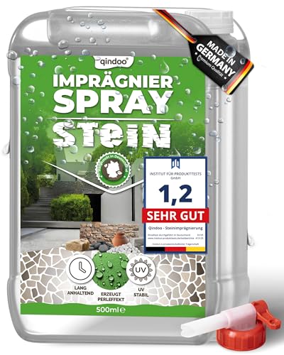 Stein Imprägnierung Außen I Terrassen Platten, Betonpflaster Versiegelung, Steinimprägnierer I Steinversiegelung außen 5L Kanister mit Hahn (Transparent, 5 Liter) von Qindoo