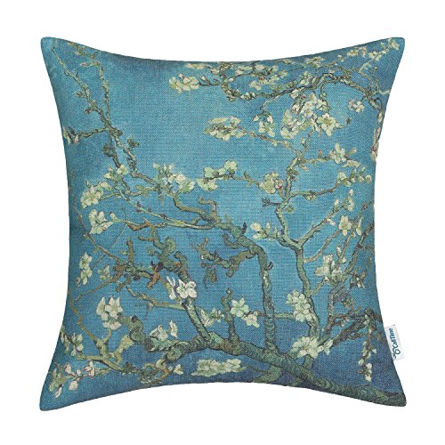 CaliTime Leinwand-Kissenbezug für Couch, Sofa, Heimdekoration, berühmter Bilddruck, 45,7 x 45,7 cm, Van Gogh, Malerei, Mandelblüte von CaliTime