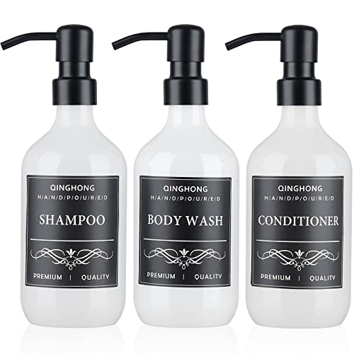 3er Set Shampoo Flaschen zum Befüllen-500ml Duschgel Spender aus Kunststoff mit Pumpe aus Edelstahl-Seifenspender für Dusche Erstellt eine Spa-Like Atmosphäre in Badezimmer-BPA Frei- Matt schwarz von Qinghong