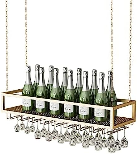 Hängendes Weinregal mit Metall-Eisenkette, modernes goldenes Decken-Flaschenregal, Bar, Küche, Weinglasregal, Becher, Stielglasregale, 60 x 25 x 20 cm von Qingingg