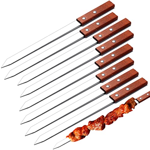 Grillspieße Edelstahl, 8 Stücke Flach Extra Breit Kebab Spieß, 38cm Schaschlikspieße, Adana Spieße, mit Holzgriff Wiederverwendbar Spieße von Qinglee