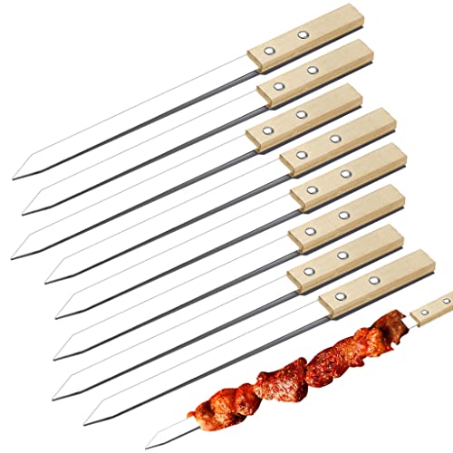 Grillspieße Edelstahl, 8 Stücke Flach Extra Breit Kebab Spieß, 40cm Schaschlikspieße, Adana Spieße, mit Holzgriff Wiederverwendbar Spieße von Qinglee