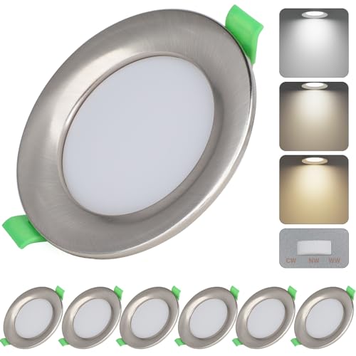 Qingmiao LED Einbaustrahler 230V Dimmbar 7W IP44 Einbauleuchten Deckenspots Deckenstrahler, für Badezimmer Küche Wohnzimmer,Silber 6er Set von Qingmiao