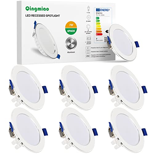 Qingmiao LED Einbaustrahler 230V 7W Kaltweiß 6000K IP44 Einbauleuchten Deckenspots Deckenstrahler, für Badezimmer Küche Wohnzimmer,6er Set von Qingmiao