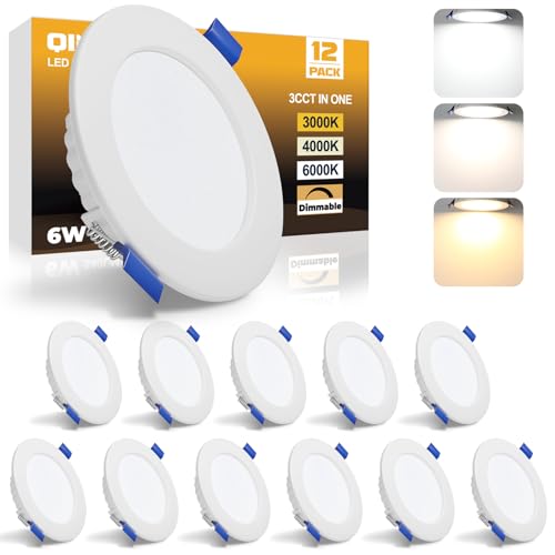 Qingmiao LED Einbaustrahler 230V LED Spots Ultra Flach 6W IP44 Deckenstrahler Warmweiß Neutralweiß Kaltweiß Deckenspots für Badezimmer Küche Wohnzimmer, Weiß 12er Set von Qingmiao