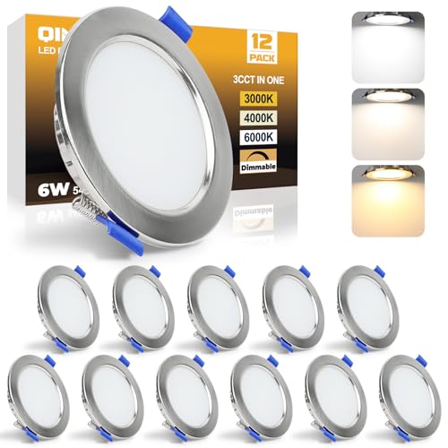 Qingmiao LED Einbaustrahler Dimmbar 230V 6W IP44 Einbauleuchten Deckenspots Deckenstrahler, für Badezimmer Küche Wohnzimmer,Silber 12er Set von Qingmiao