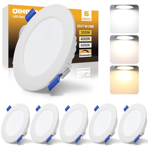 Qingmiao LED Einbaustrahler 230V Dimmbar 85mm 6W 540lm Ultra Flach IP44 LED Spots Warmweiß Neutralweiß Kaltweiß Deckenspots Deckenstrahler für Badezimmer Küche Wohnzimmer, Weiss 6er Set von Qingmiao