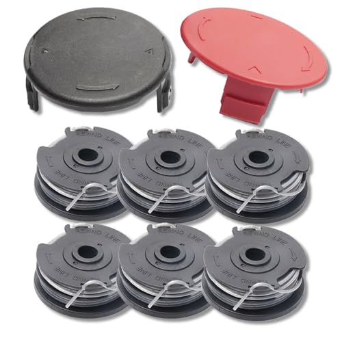 2 Stück Trimmer Spulenabdeckung mit 6 Stück Rasentrimmer Fadenspulen,Ersatzfadenspule 6 m Länge Ø 1,6 mm,kompatibel mit Bosch Rasentrimmer Bosch Art 24, 27, 30 und Art 30-36 LI von Qingriver