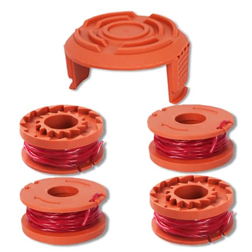 Rasentrimmer Ersatzspule und Spulenabdeckung Passend für Worx 20V Rasentrimmer WG180 /WG163/ WG175 (Enthält 4 Spulen und 1 Abdeckung) von Qingriver