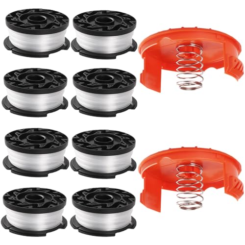 Rasentrimmer Ersatzspulen kompatibel mit Black und Decker AF-100 GLC3630L20-GB/ST5530-GB/STC1820PC-GB/BESTA530-GB/BESTA525-GB, Rasentrimmer-Faden-Ersatz (Enthält 8 Spulen + 2 Abdeckung + 2 Feder) von Qingriver