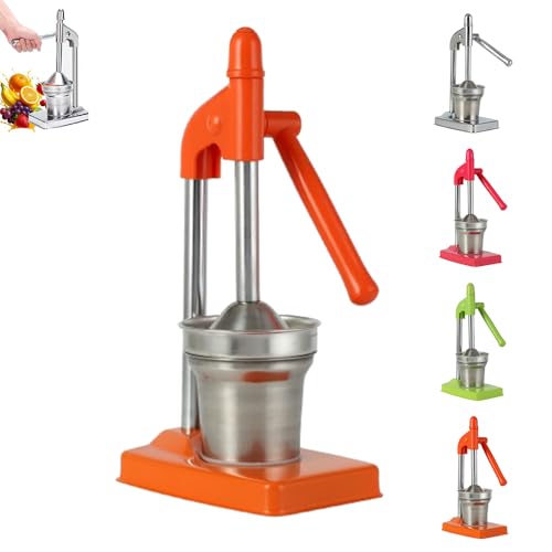 Handpresse für Entsafter aus Gusseisen, robuster manueller Entsafter aus Gusseisen, Zerkleinerungsmaschine für frischen Limonaden-Orangensaft, leicht zu reinigen (orange) von QingxingFa