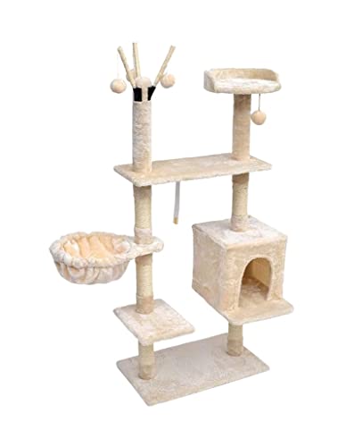 Cat Tower Cat Tree House Multi-Level-Katzenklettern Spielzeug Klettertürme Katzenkratzer Klettergeräte Möbel Kratzern Post Haus Bett Katze Kletterrahmen (Blau: B, Größe: 59 * 35 * 128 cm) von Qinhaixi
